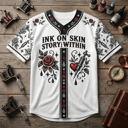 Custom Tattoo Lover Ink On Skin Baseball Jersey - Personalized Name Gift - mockup 3