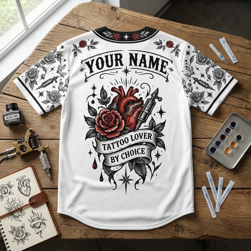 Custom Tattoo Lover Ink On Skin Baseball Jersey - Personalized Name Gift - mockup 4