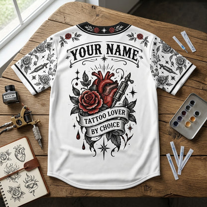 Custom Tattoo Lover Ink On Skin Baseball Jersey - Personalized Name Gift - mockup 4