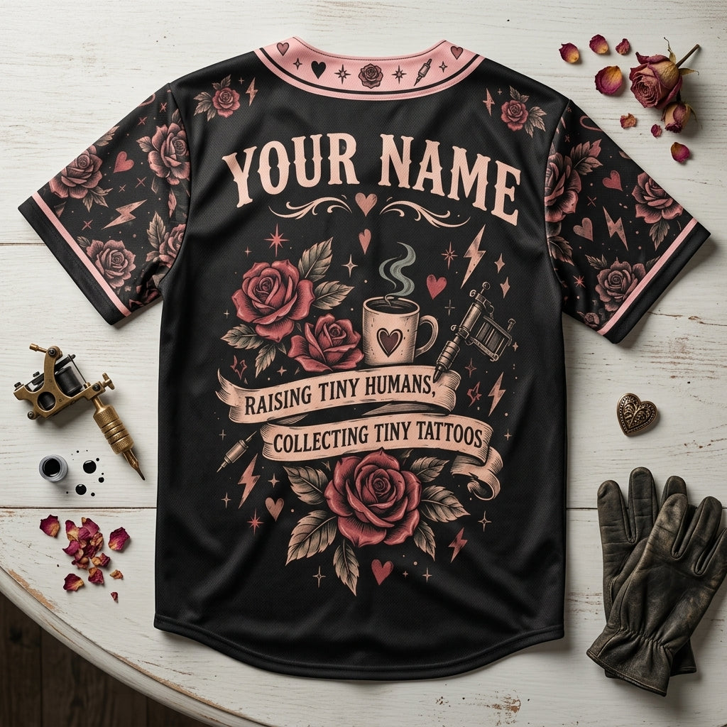 Custom Inked Mama Baseball Jersey - Personalized Tattoo Mom Rose Design - mockup 4