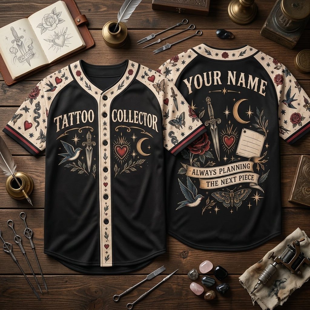 Custom Tattoo Collector Baseball Jersey - Personalized Traditional Flash Art Apparel - mockup 1