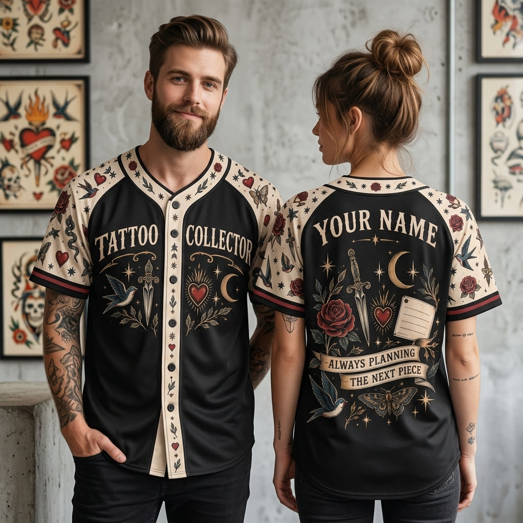 Custom Tattoo Collector Baseball Jersey - Personalized Traditional Flash Art Apparel - mockup 2