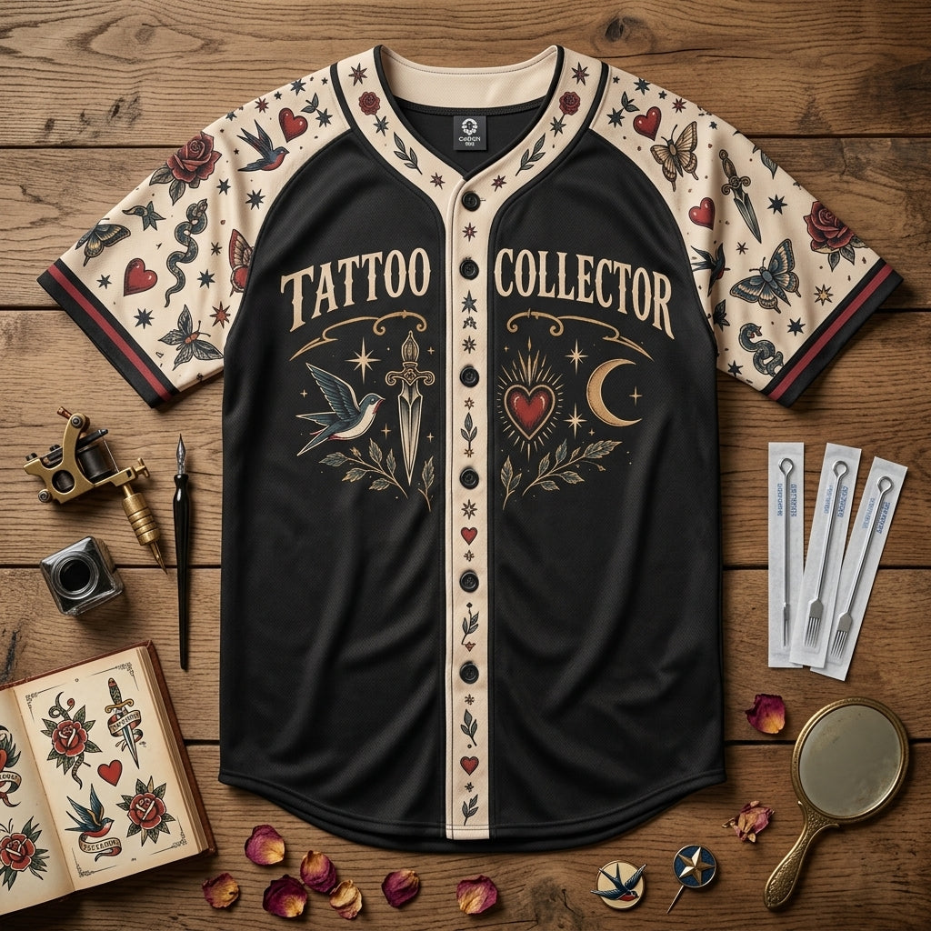 Custom Tattoo Collector Baseball Jersey - Personalized Traditional Flash Art Apparel - mockup 3