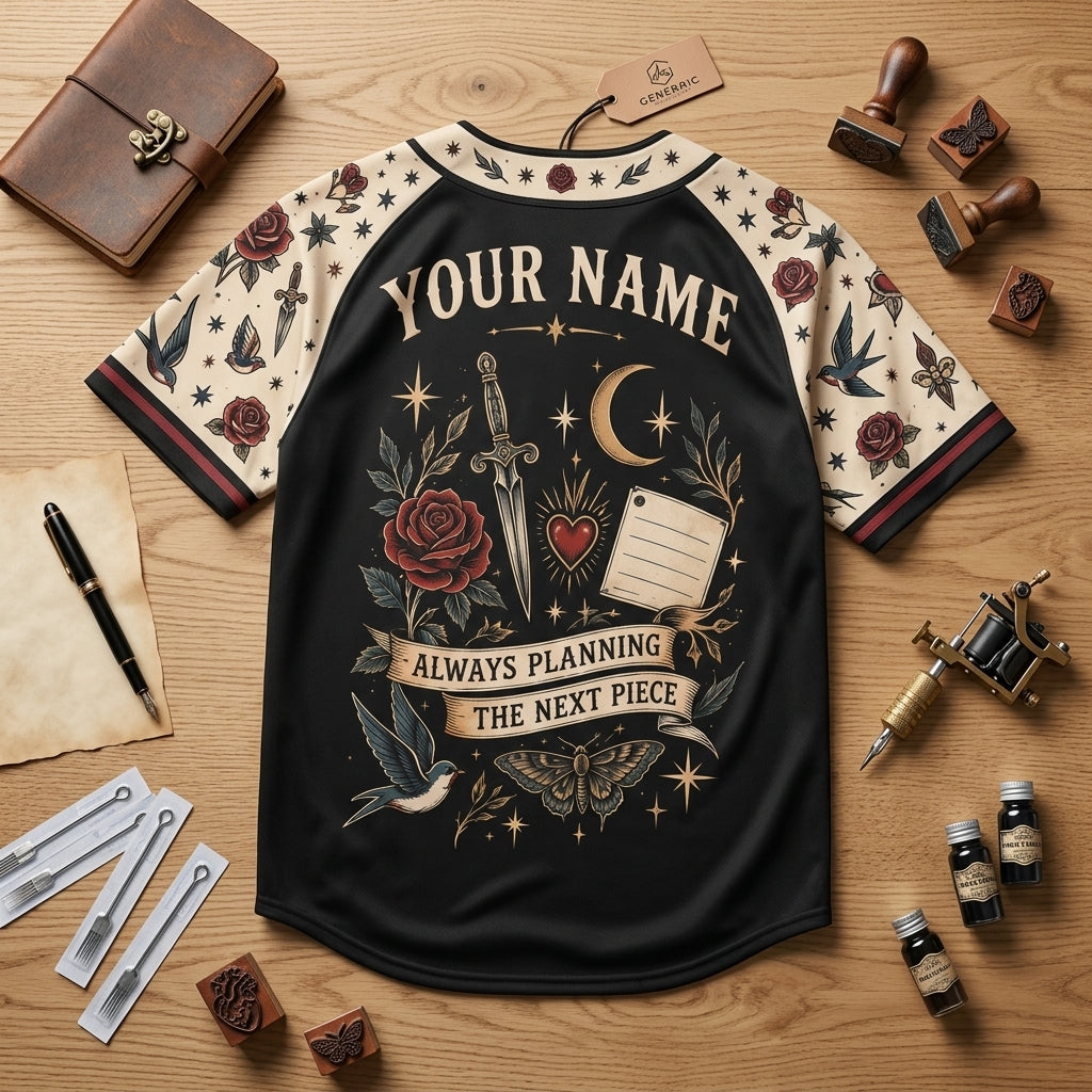 Custom Tattoo Collector Baseball Jersey - Personalized Traditional Flash Art Apparel - mockup 4