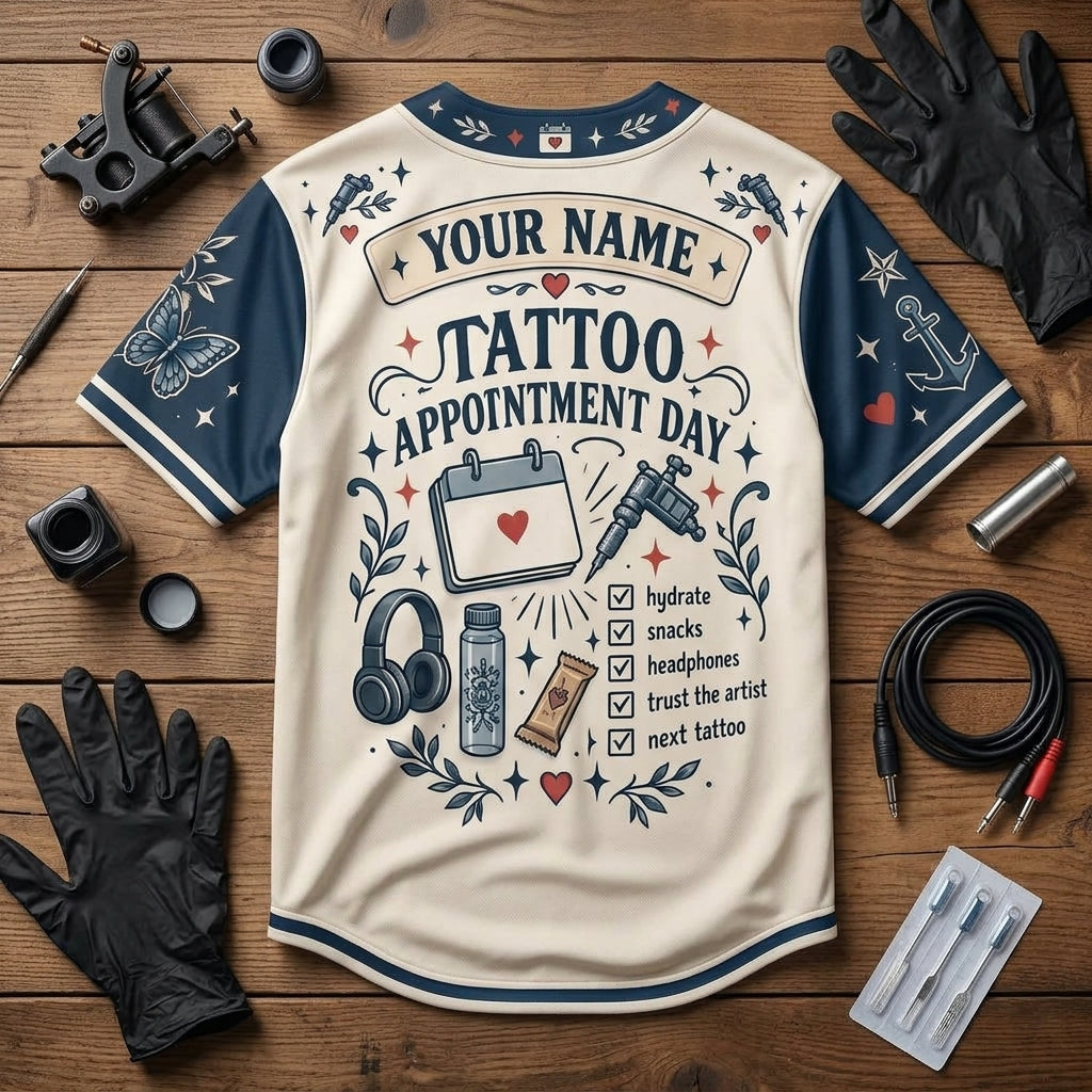 Personalized Tattoo Appointment Day Baseball Jersey - Custom Ink Lover Gift - mockup 4