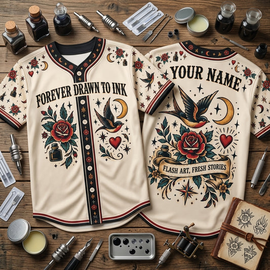 Personalized Traditional Tattoo Flash Lover Baseball Jersey – Forever Drawn to Ink - mockup 1