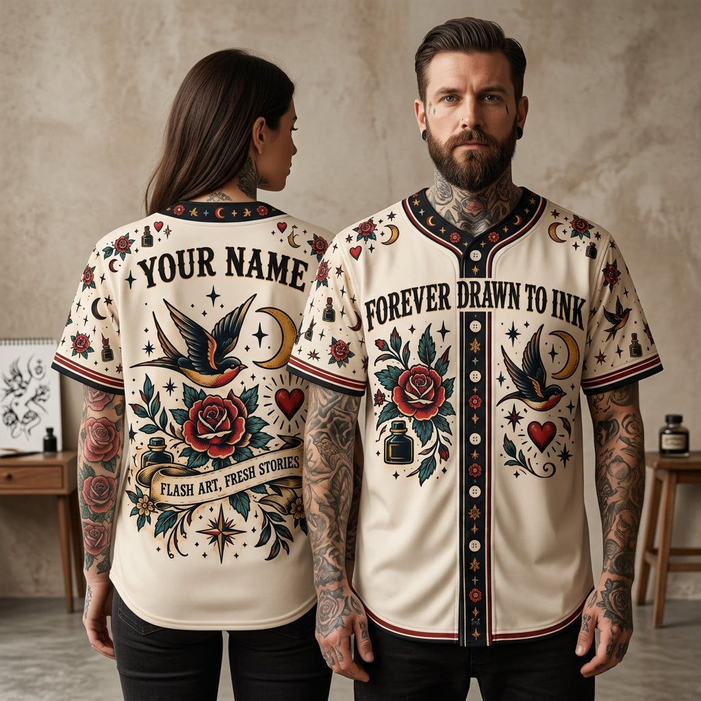 Personalized Traditional Tattoo Flash Lover Baseball Jersey – Forever Drawn to Ink - mockup 2