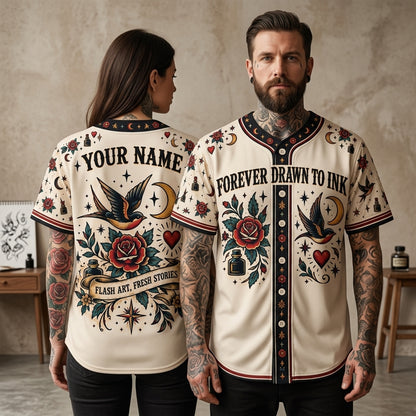Personalized Traditional Tattoo Flash Lover Baseball Jersey – Forever Drawn to Ink - mockup 2