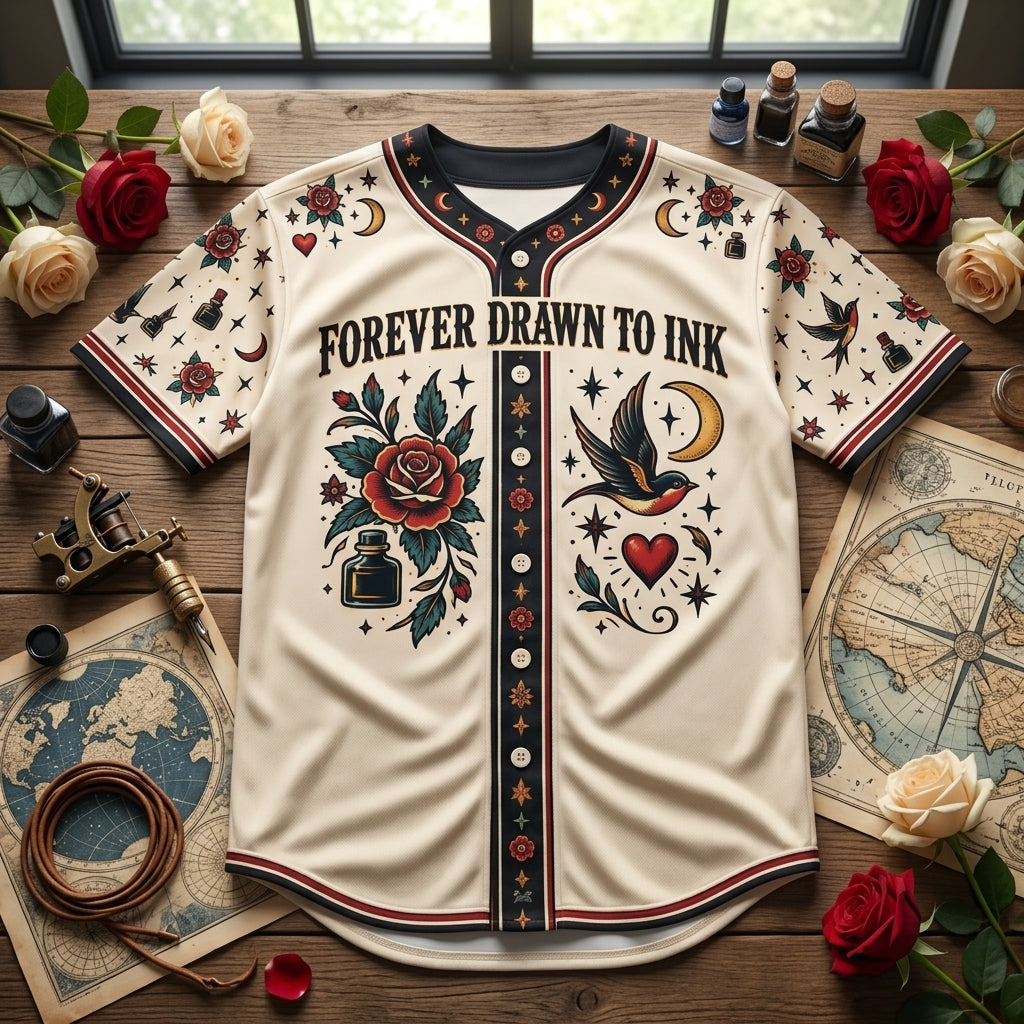 Personalized Traditional Tattoo Flash Lover Baseball Jersey – Forever Drawn to Ink - mockup 3