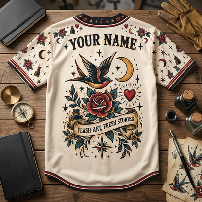 Personalized Traditional Tattoo Flash Lover Baseball Jersey – Forever Drawn to Ink - mockup 4