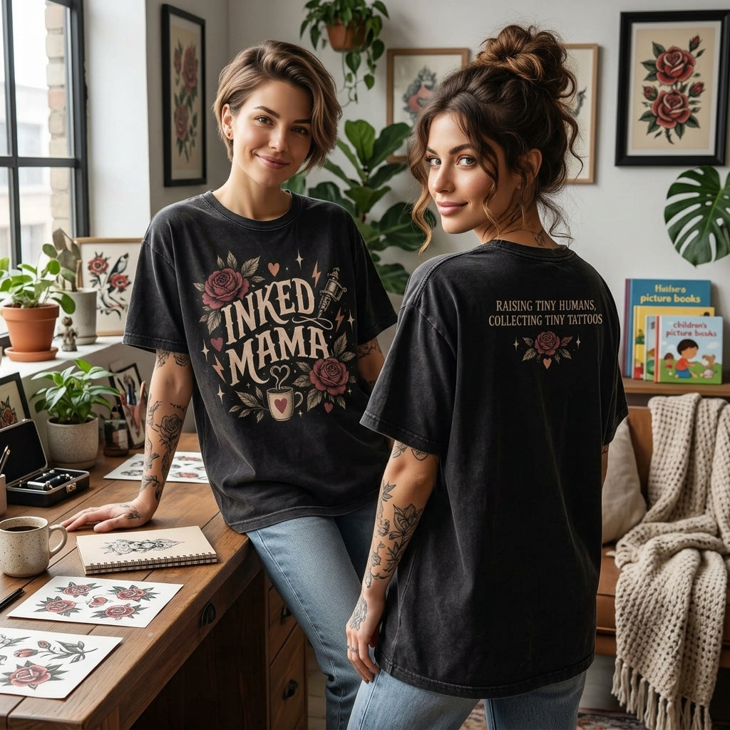 Inked Mama Tattoo Inspired T-shirt Sweatshirt Hoodie – Raising Tiny Humans Gift - mockup 1