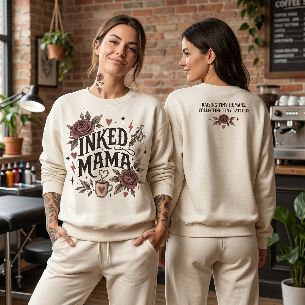 Inked Mama Tattoo Inspired T-shirt Sweatshirt Hoodie – Raising Tiny Humans Gift - mockup 2