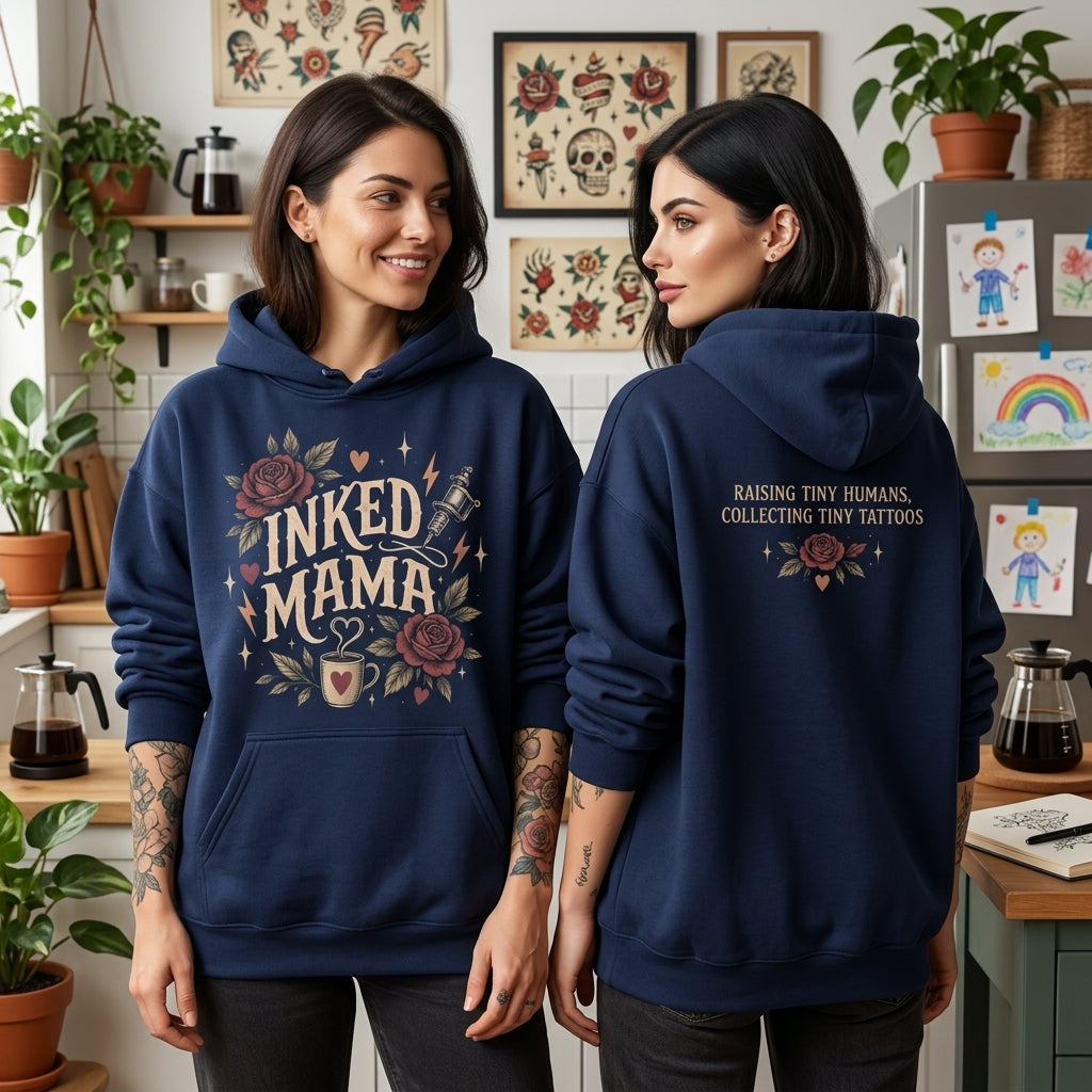 Inked Mama Tattoo Inspired T-shirt Sweatshirt Hoodie – Raising Tiny Humans Gift - mockup 3