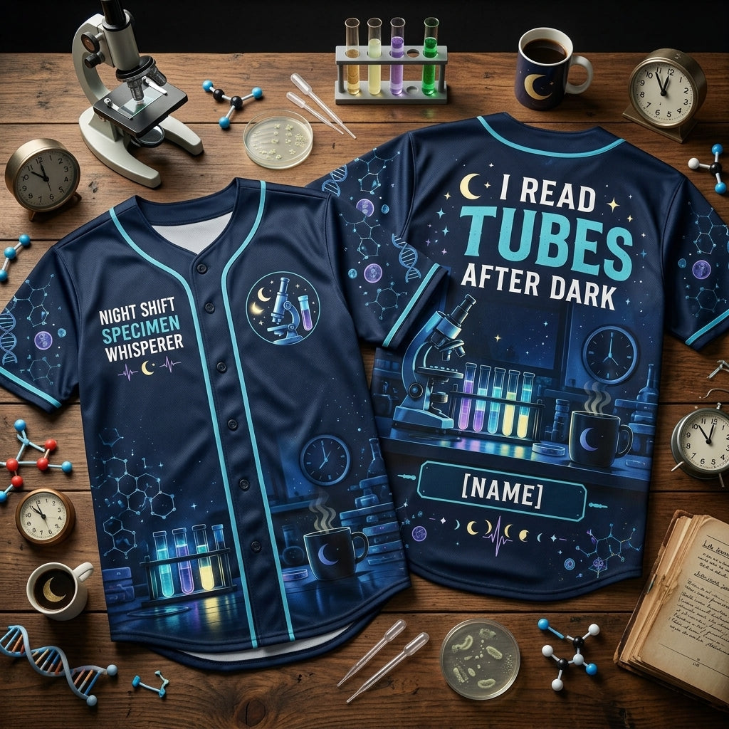 Personalized Night Shift Specimen Whisperer Baseball Jersey - Lab Tech Gift - mockup 1