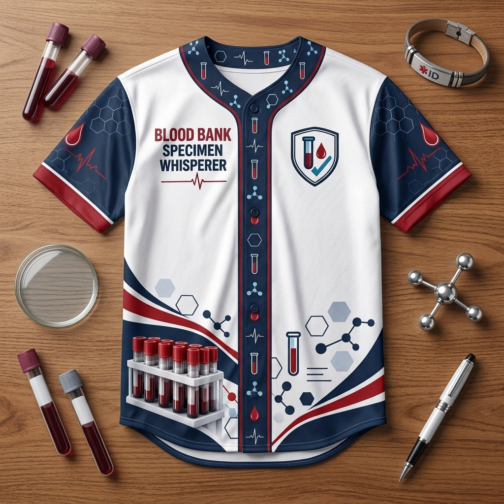 Custom Blood Bank Specimen Whisperer Baseball Jersey - Clinical Lab Professional Gift - mockup 3