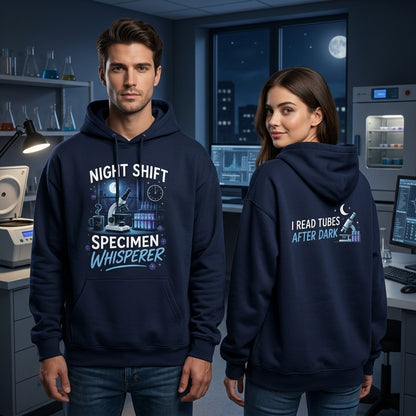 Night Shift Specimen Whisperer T-shirt Sweatshirt Hoodie – Lab Tech Gift - mockup 3