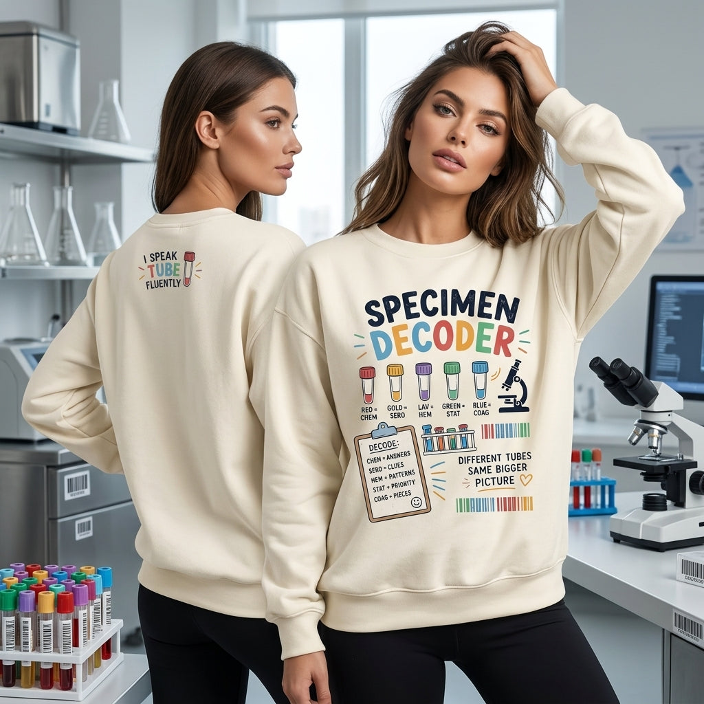 Lab Tech Humor Specimen Decoder T-shirt Sweatshirt Hoodie – Clinical Laboratory Gift - mockup 2