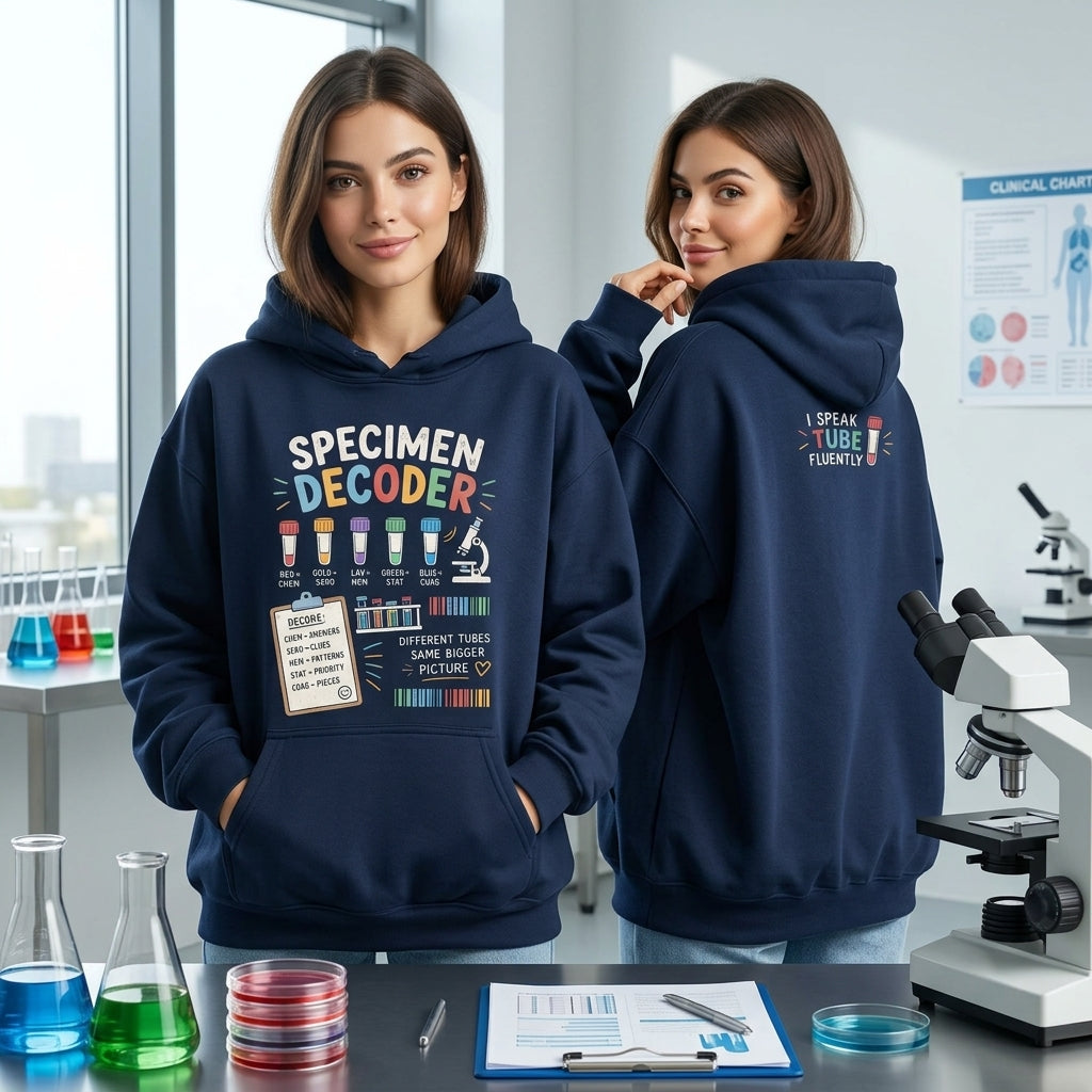 Lab Tech Humor Specimen Decoder T-shirt Sweatshirt Hoodie – Clinical Laboratory Gift - mockup 3
