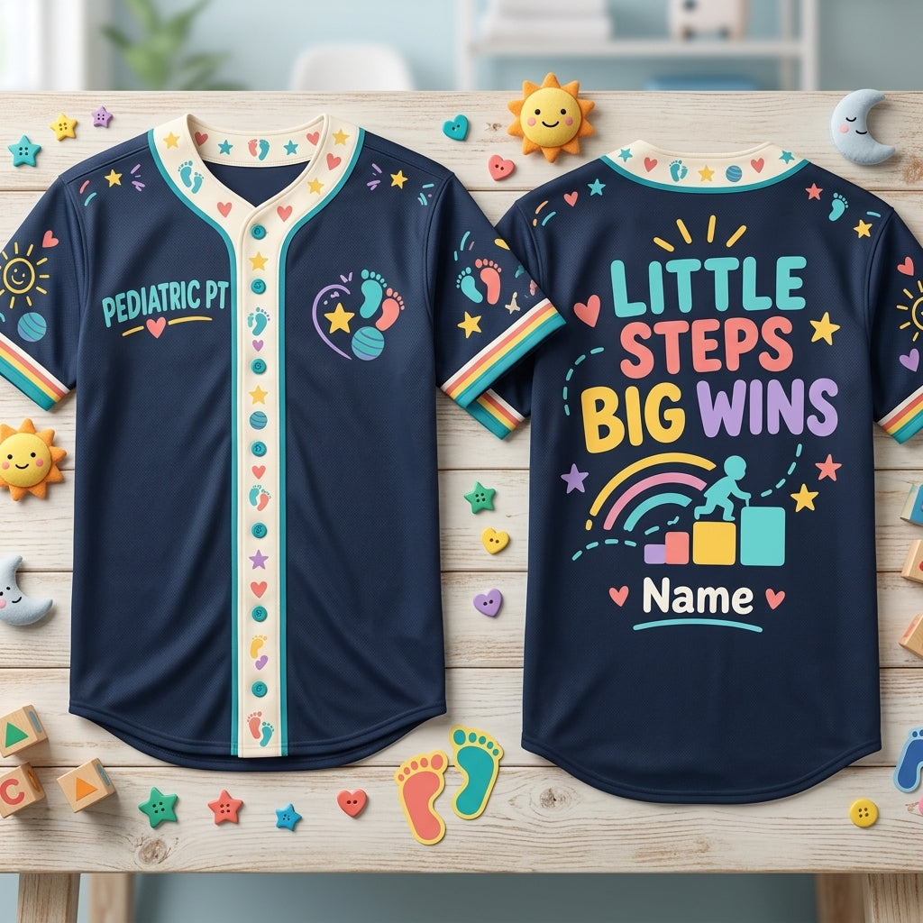 Personalized Pediatric Physical Therapist Baseball Jersey - Little Steps Big Wins - mockup 1