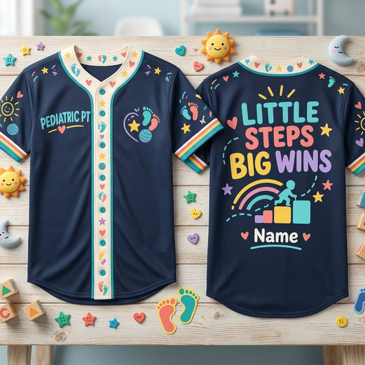Personalized Pediatric Physical Therapist Baseball Jersey - Little Steps Big Wins - mockup 1