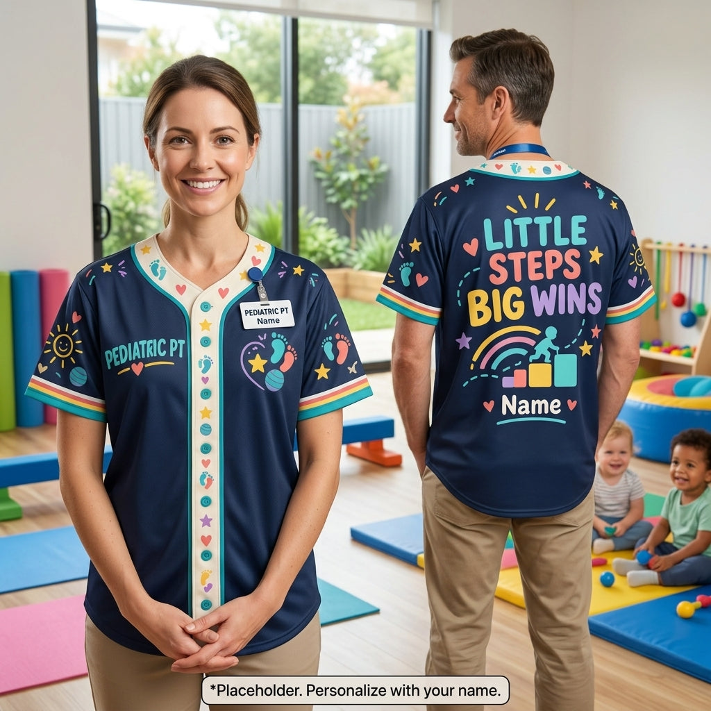 Personalized Pediatric Physical Therapist Baseball Jersey - Little Steps Big Wins - mockup 2