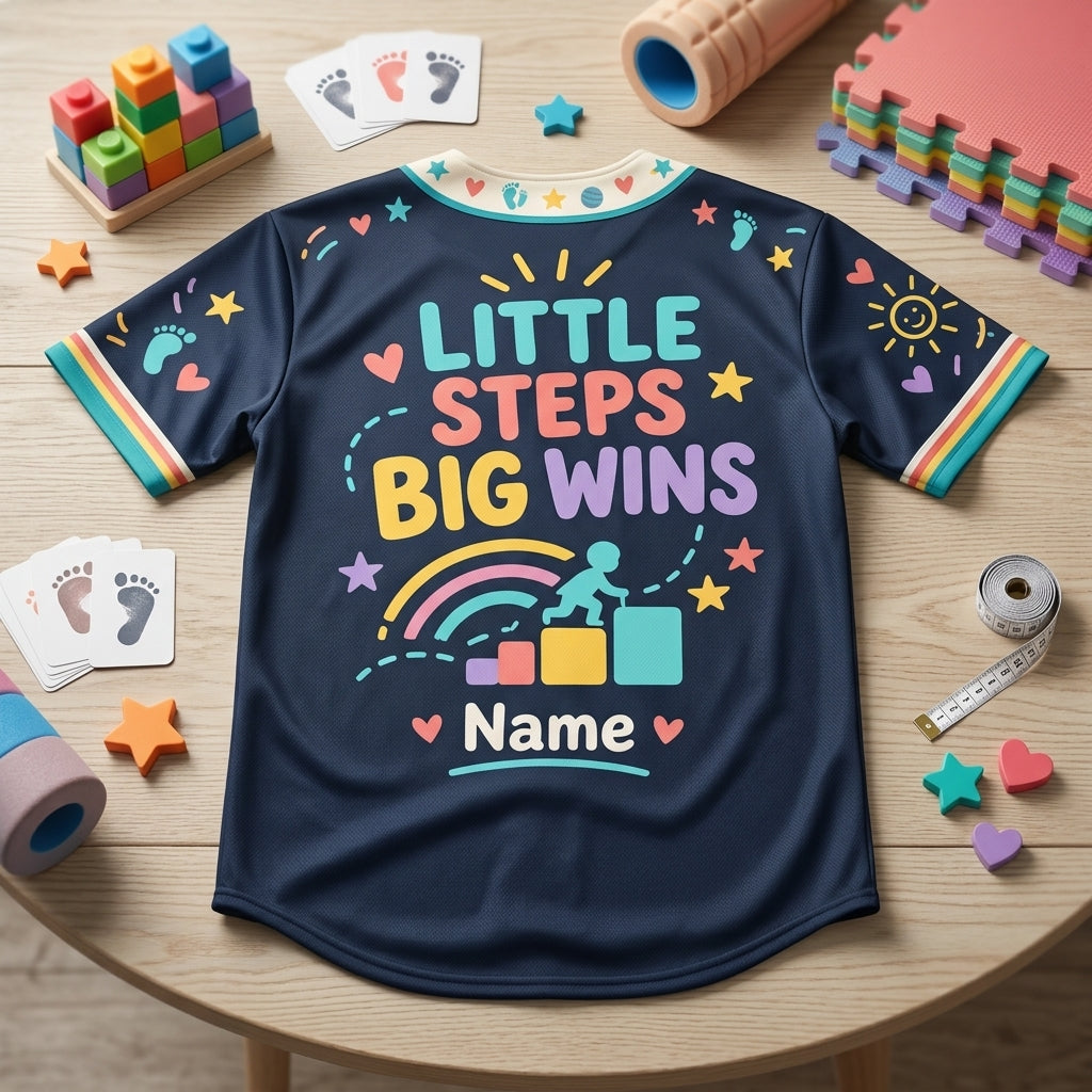 Personalized Pediatric Physical Therapist Baseball Jersey - Little Steps Big Wins - mockup 4