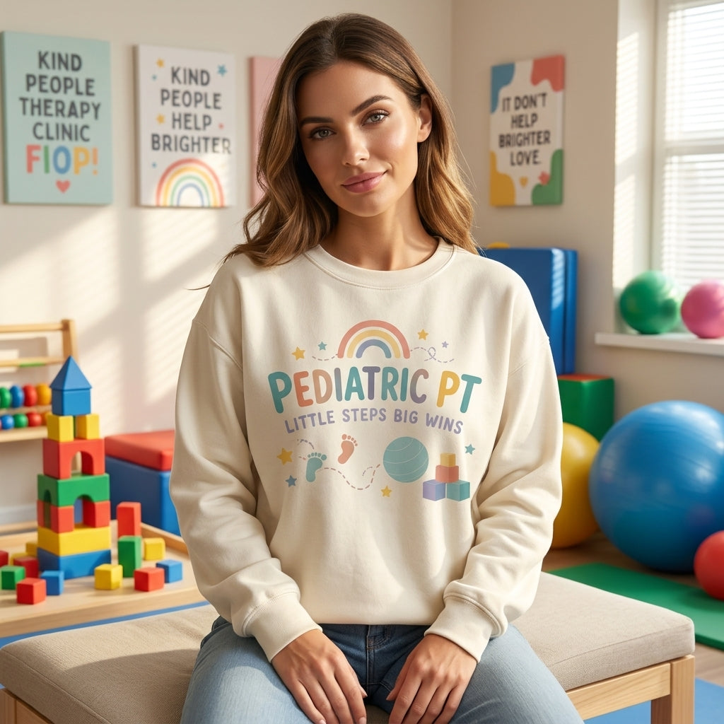 Pediatric Physical Therapist T-shirt Sweatshirt Hoodie – Little Steps Big Wins Gift - mockup 2