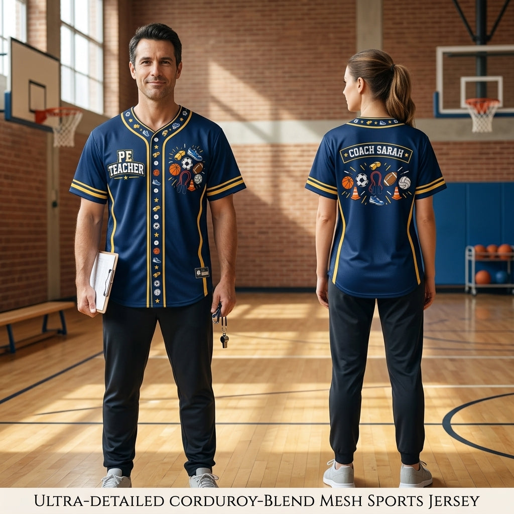 Custom PE Teacher Sports Graphic Baseball Jersey - Personalized Physical Education Gift - mockup 2