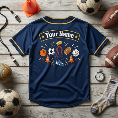 Custom PE Teacher Sports Graphic Baseball Jersey - Personalized Physical Education Gift - mockup 4