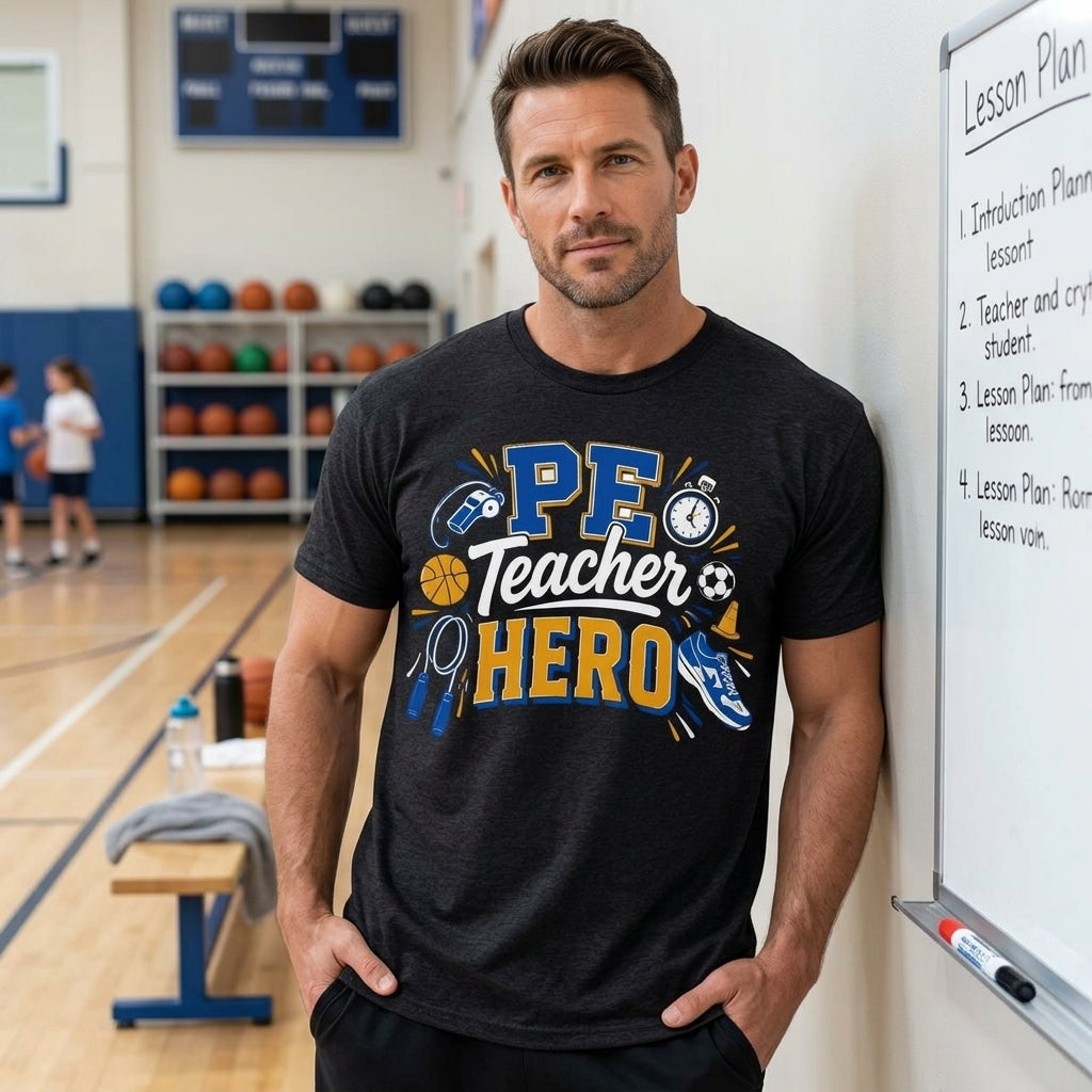 PE Teacher Hero Sports Graphic T-shirt Sweatshirt Hoodie – Physical Education Gift - mockup 1