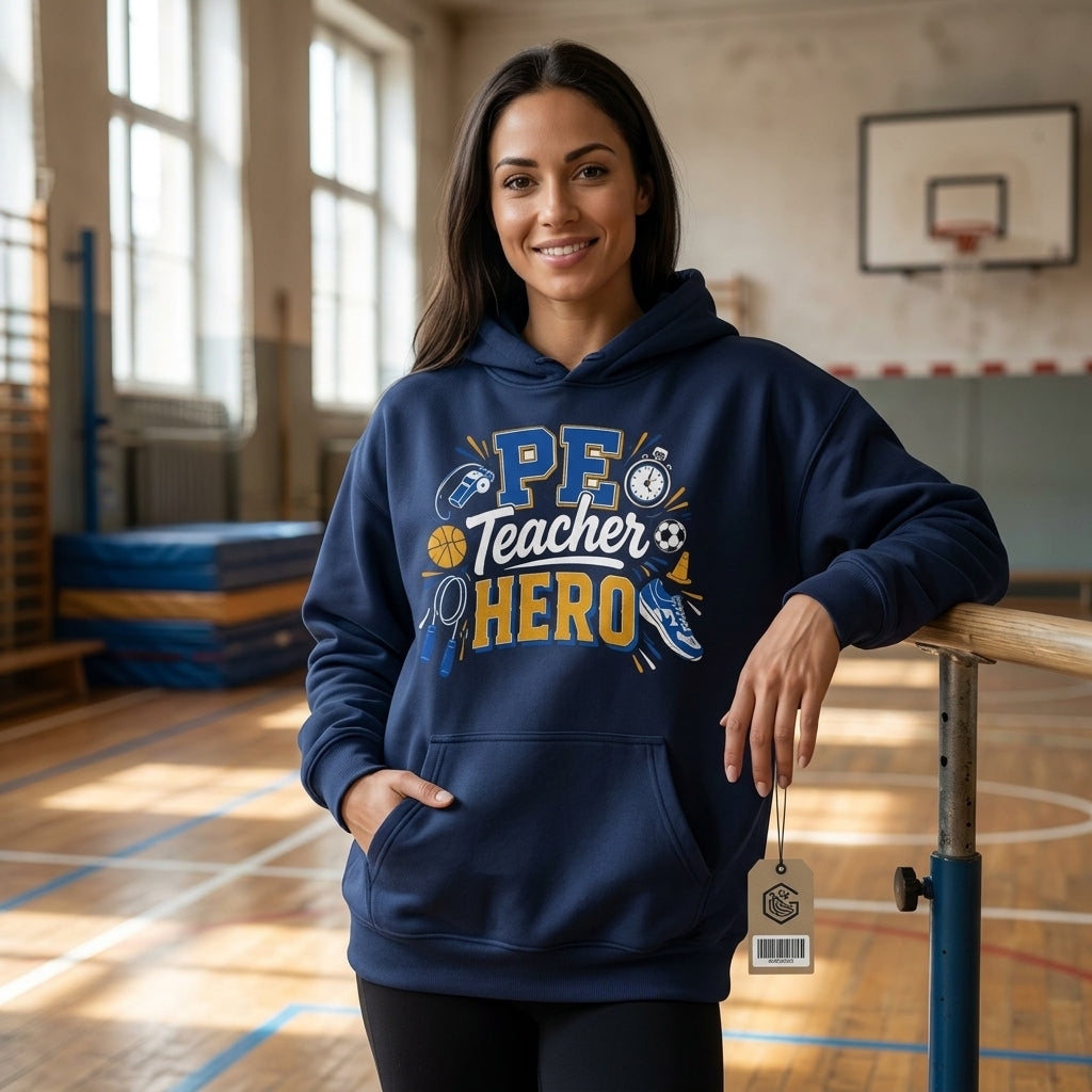 PE Teacher Hero Sports Graphic T-shirt Sweatshirt Hoodie – Physical Education Gift - mockup 3