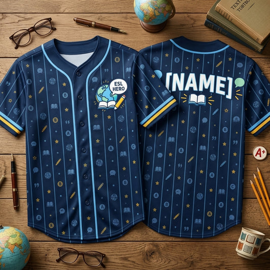 Custom ESL Teacher Baseball Jersey - Personalized Language Educator Apparel - mockup 1