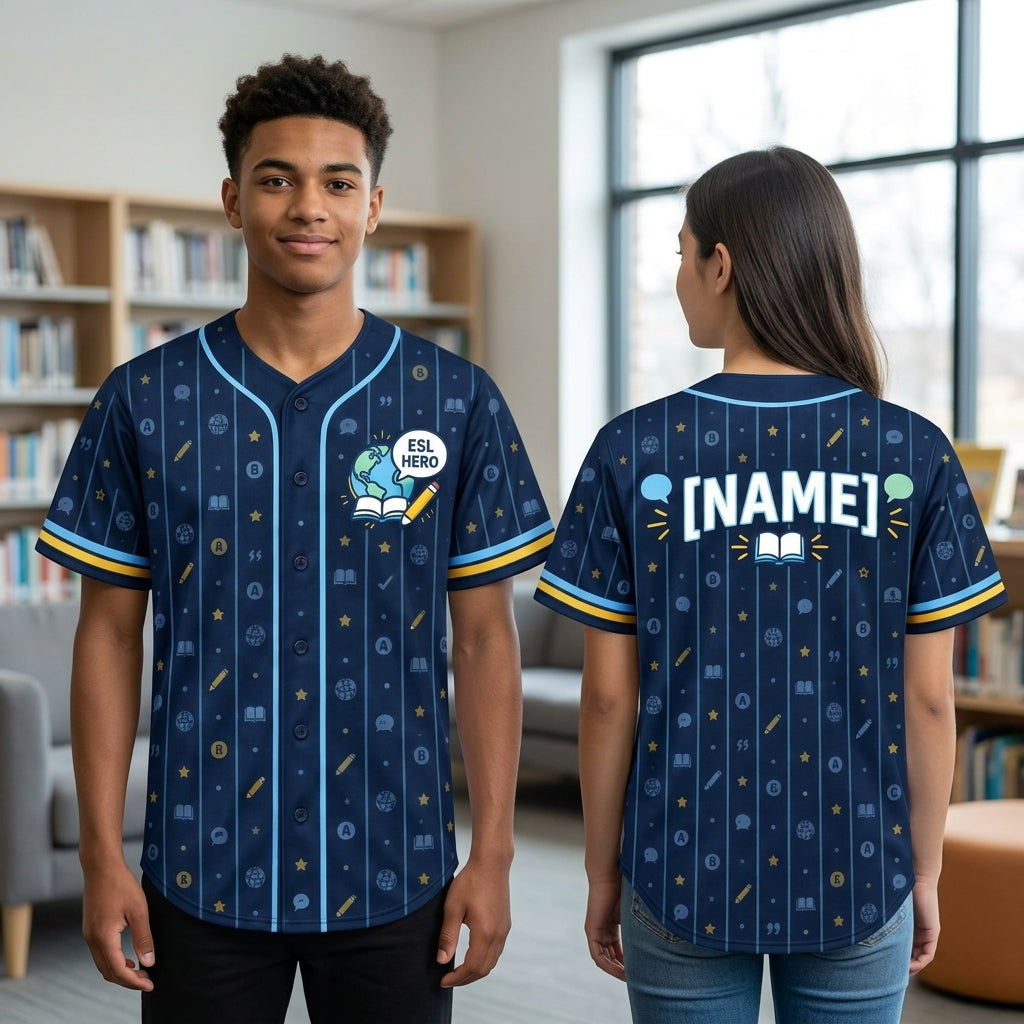 Custom ESL Teacher Baseball Jersey - Personalized Language Educator Apparel - mockup 2