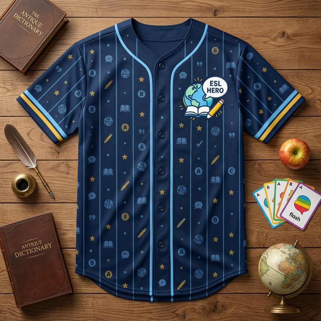 Custom ESL Teacher Baseball Jersey - Personalized Language Educator Apparel - mockup 3