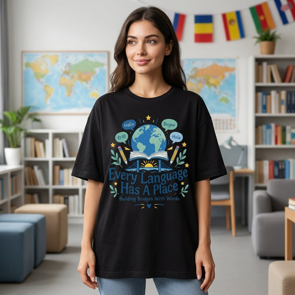 Custom Every Language Has A Place ESL Teacher T-shirt Sweatshirt Hoodie – Language Appreciation Gift - mockup 1