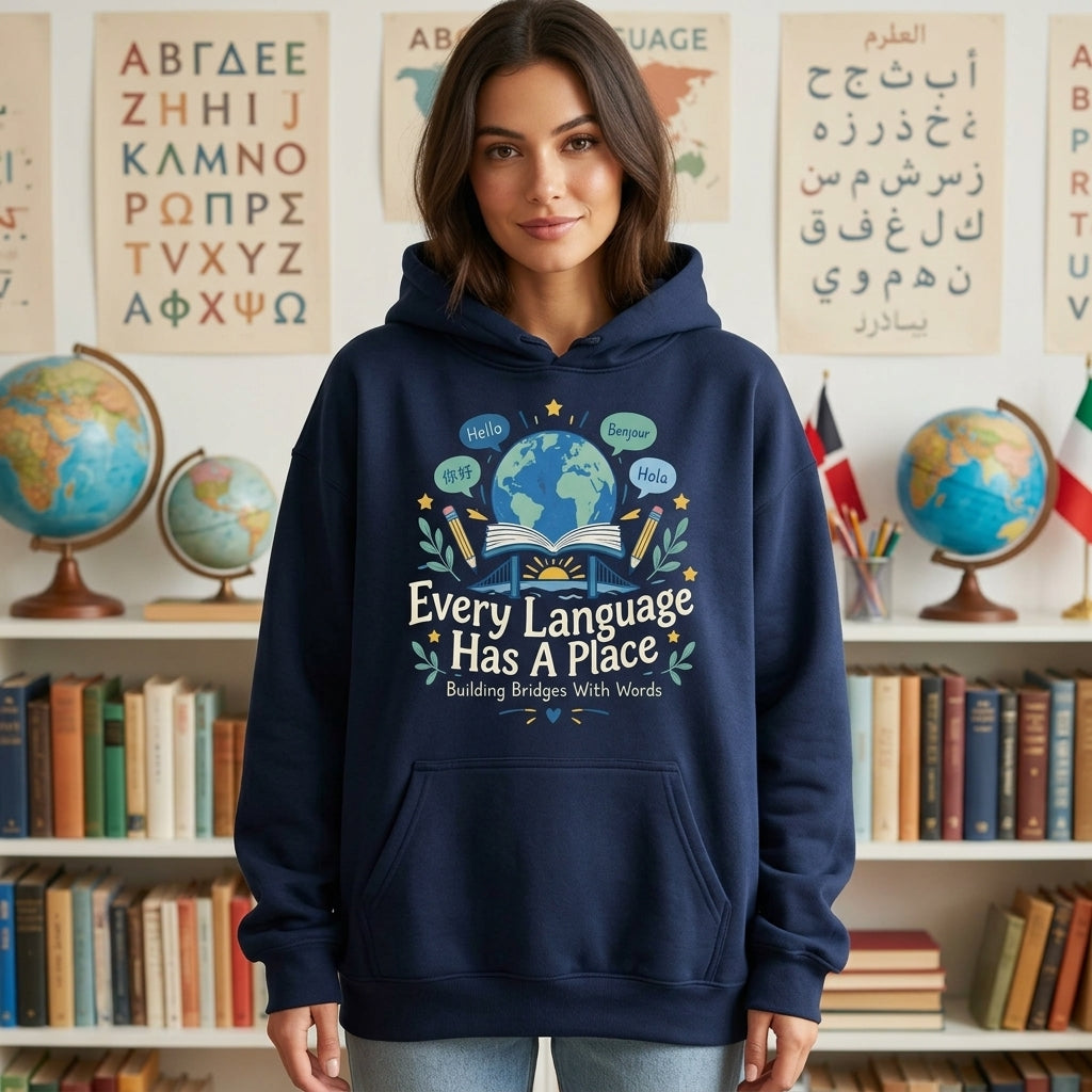 Custom Every Language Has A Place ESL Teacher T-shirt Sweatshirt Hoodie – Language Appreciation Gift - mockup 3