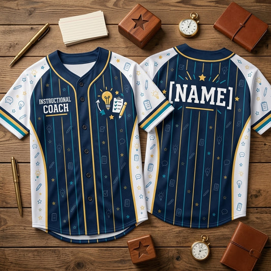 Custom Instructional Coach Baseball Jersey - Personalized Name Education Shirt - mockup 1