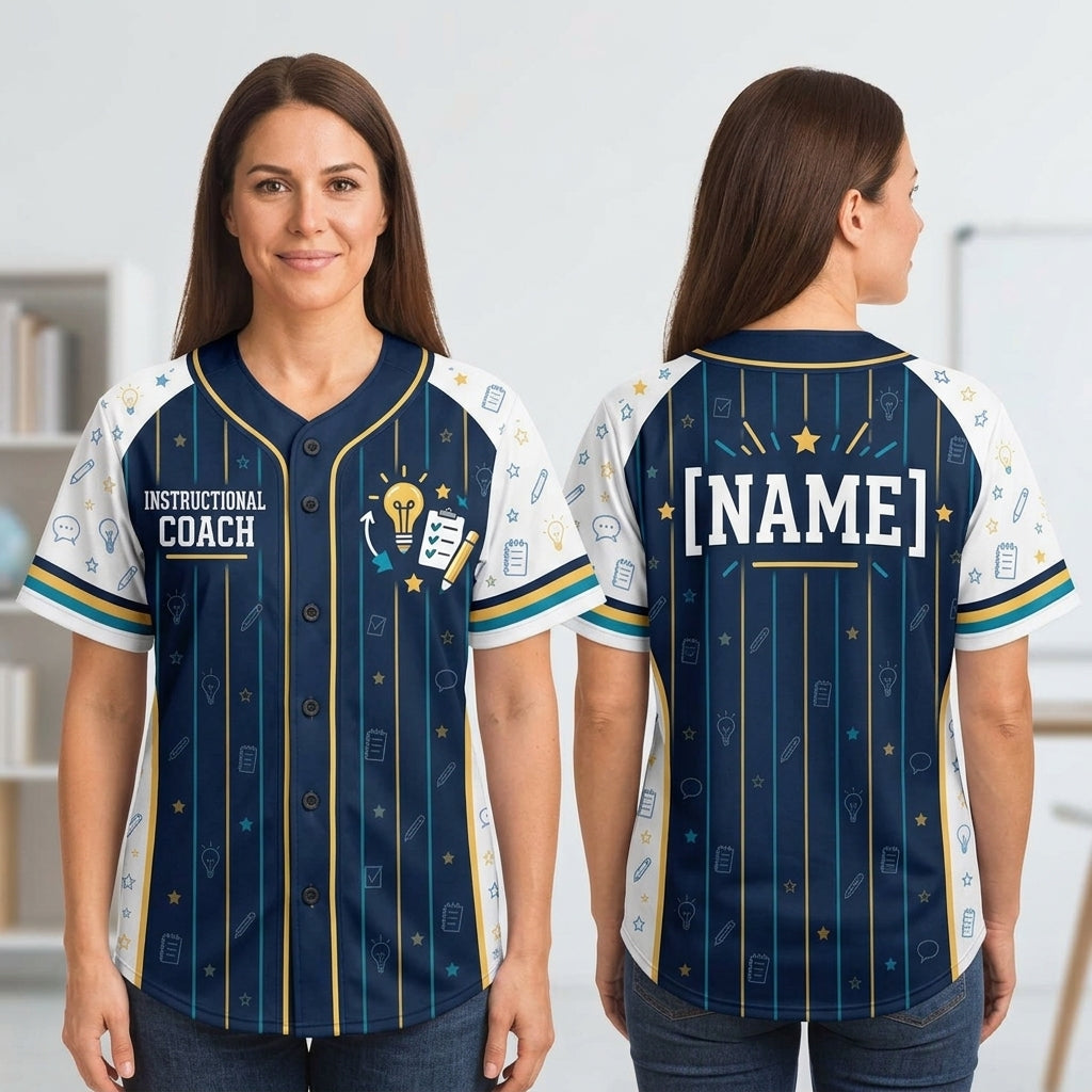 Custom Instructional Coach Baseball Jersey - Personalized Name Education Shirt - mockup 2