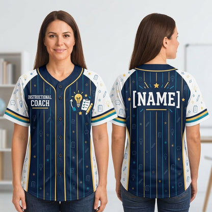 Custom Instructional Coach Baseball Jersey - Personalized Name Education Shirt - mockup 2