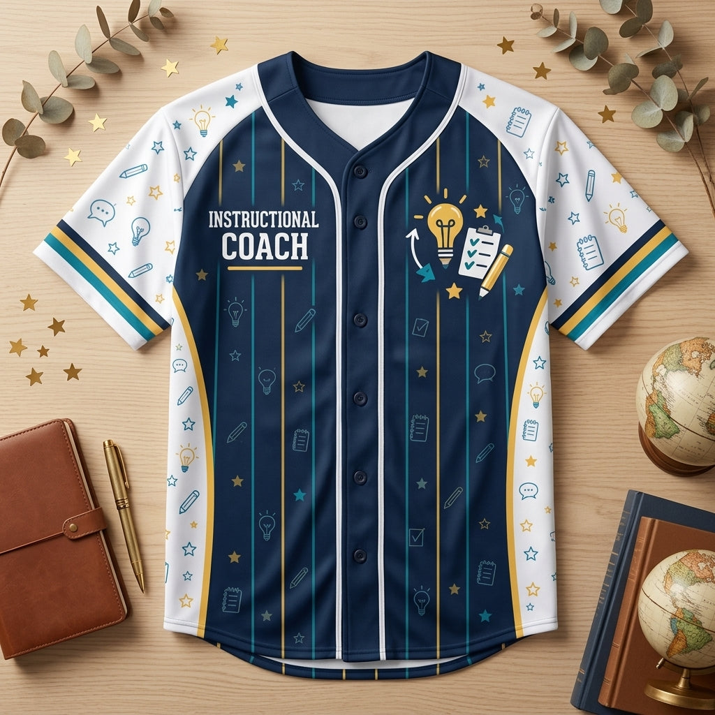 Custom Instructional Coach Baseball Jersey - Personalized Name Education Shirt - mockup 3