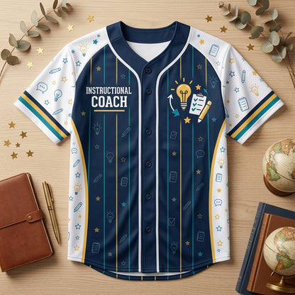 Custom Instructional Coach Baseball Jersey - Personalized Name Education Shirt - mockup 3