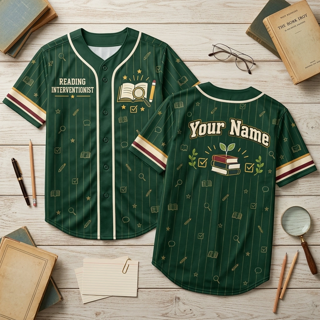 Custom Reading Interventionist Baseball Jersey – Personalized Teacher Gift - mockup 1