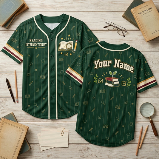 Custom Reading Interventionist Baseball Jersey – Personalized Teacher Gift - mockup 1