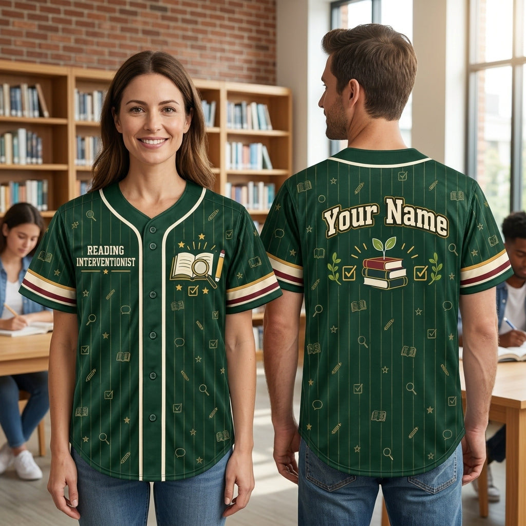 Custom Reading Interventionist Baseball Jersey – Personalized Teacher Gift - mockup 2