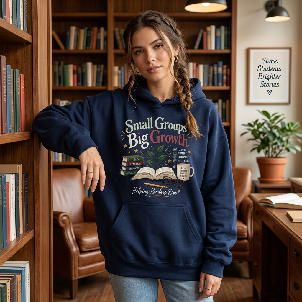 Small Groups Big Growth Reading Interventionist T-shirt Sweatshirt Hoodie - Teacher Gift - mockup 3