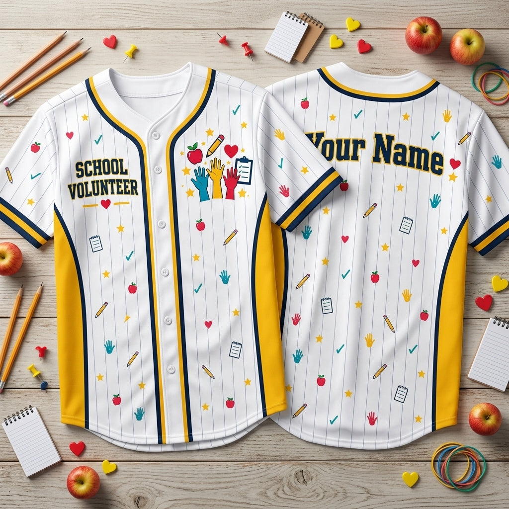 Custom School Volunteer Baseball Jersey - Personalized Name Education Spirit Wear - mockup 1