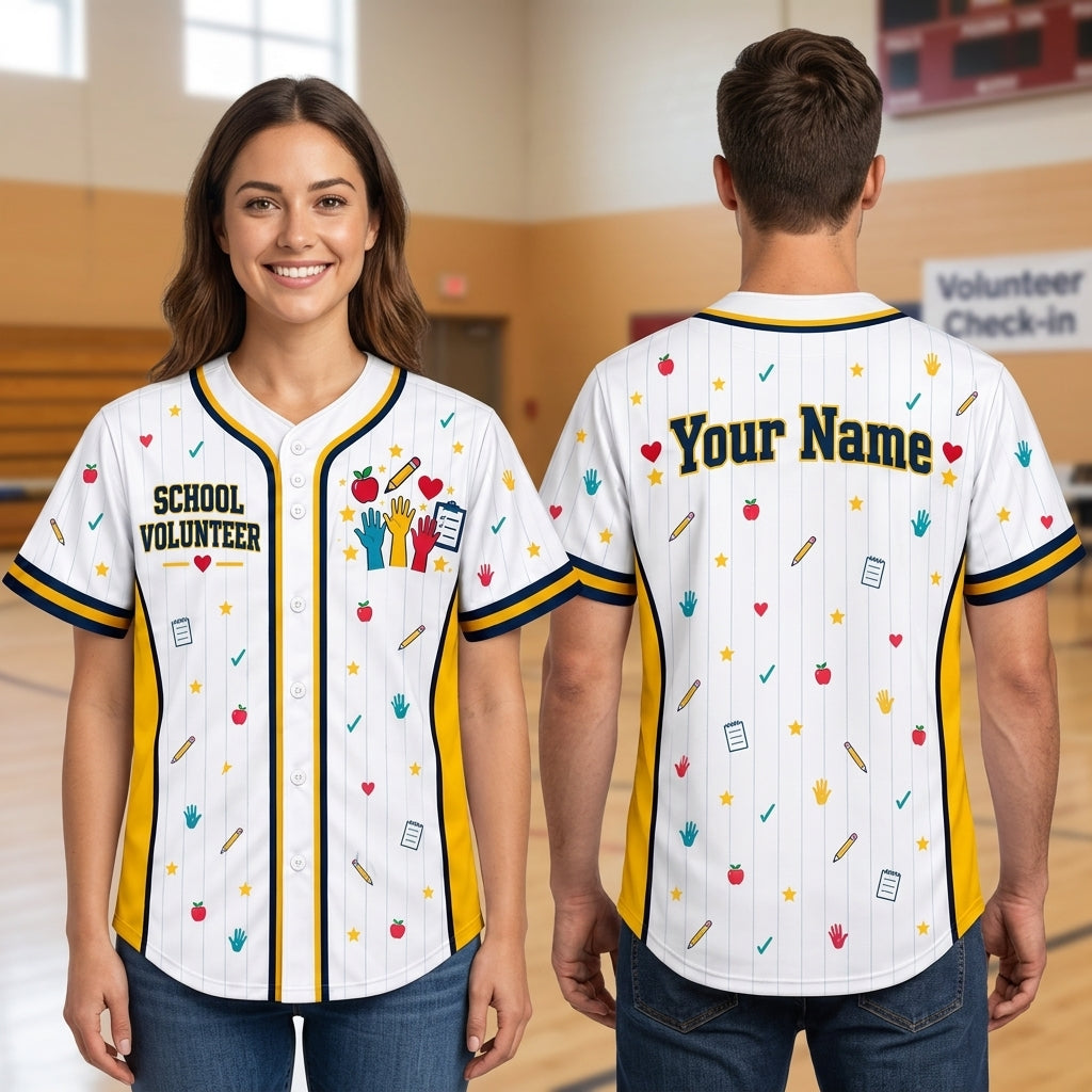 Custom School Volunteer Baseball Jersey - Personalized Name Education Spirit Wear - mockup 2