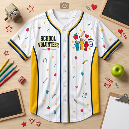 Custom School Volunteer Baseball Jersey - Personalized Name Education Spirit Wear - mockup 3