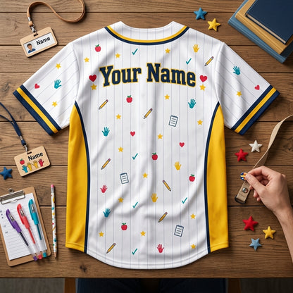 Custom School Volunteer Baseball Jersey - Personalized Name Education Spirit Wear - mockup 4
