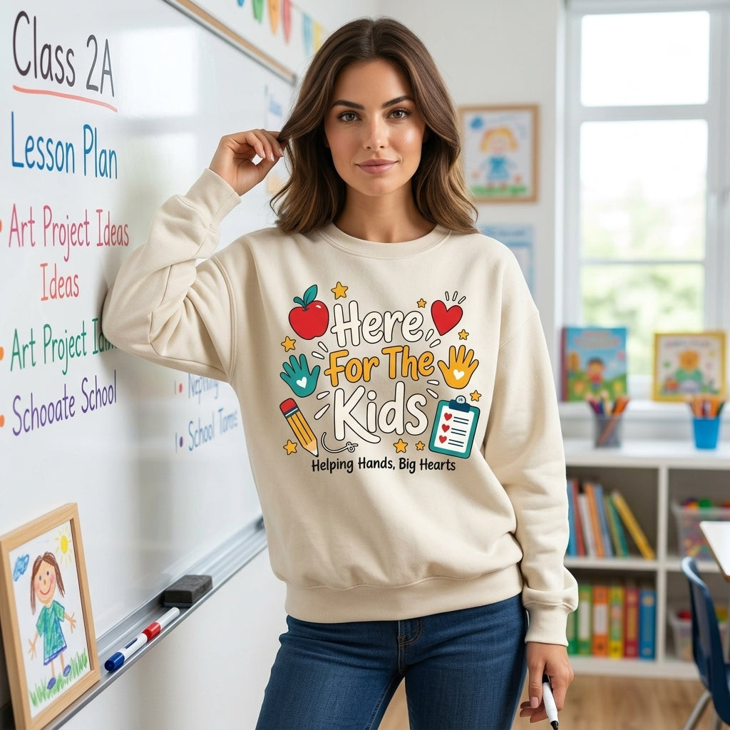 Here For The Kids School Volunteer T-shirt Sweatshirt Hoodie – Classroom Helper Gift - mockup 2